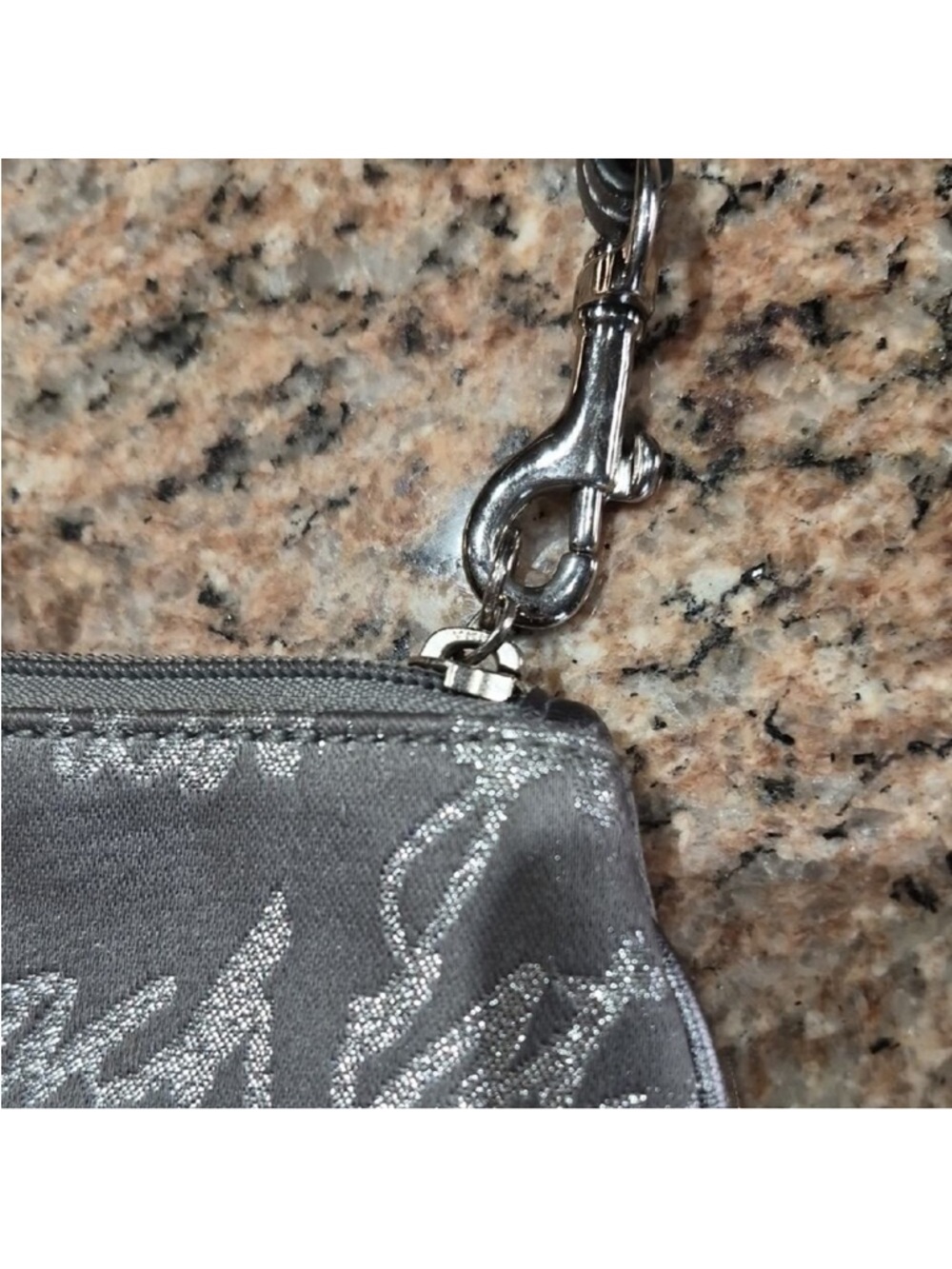 Coach Poppy Silver Script Heart Wristlet with Detachable Strap - Picture 14 of 15